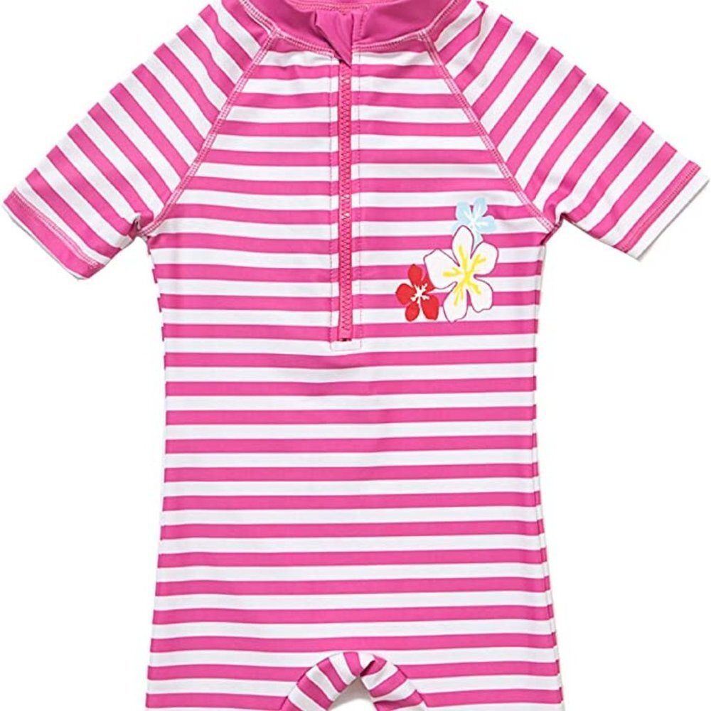 Bonverano Baby Pink White Striped UV Protection Body Rashguard 3 - 6 Months